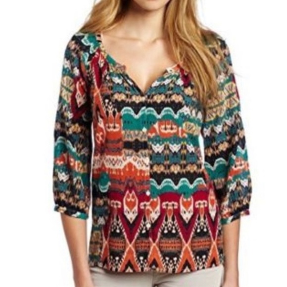 Lucky Brand Alexis Ikat Peasant Button Down Top - Picture 1 of 8
